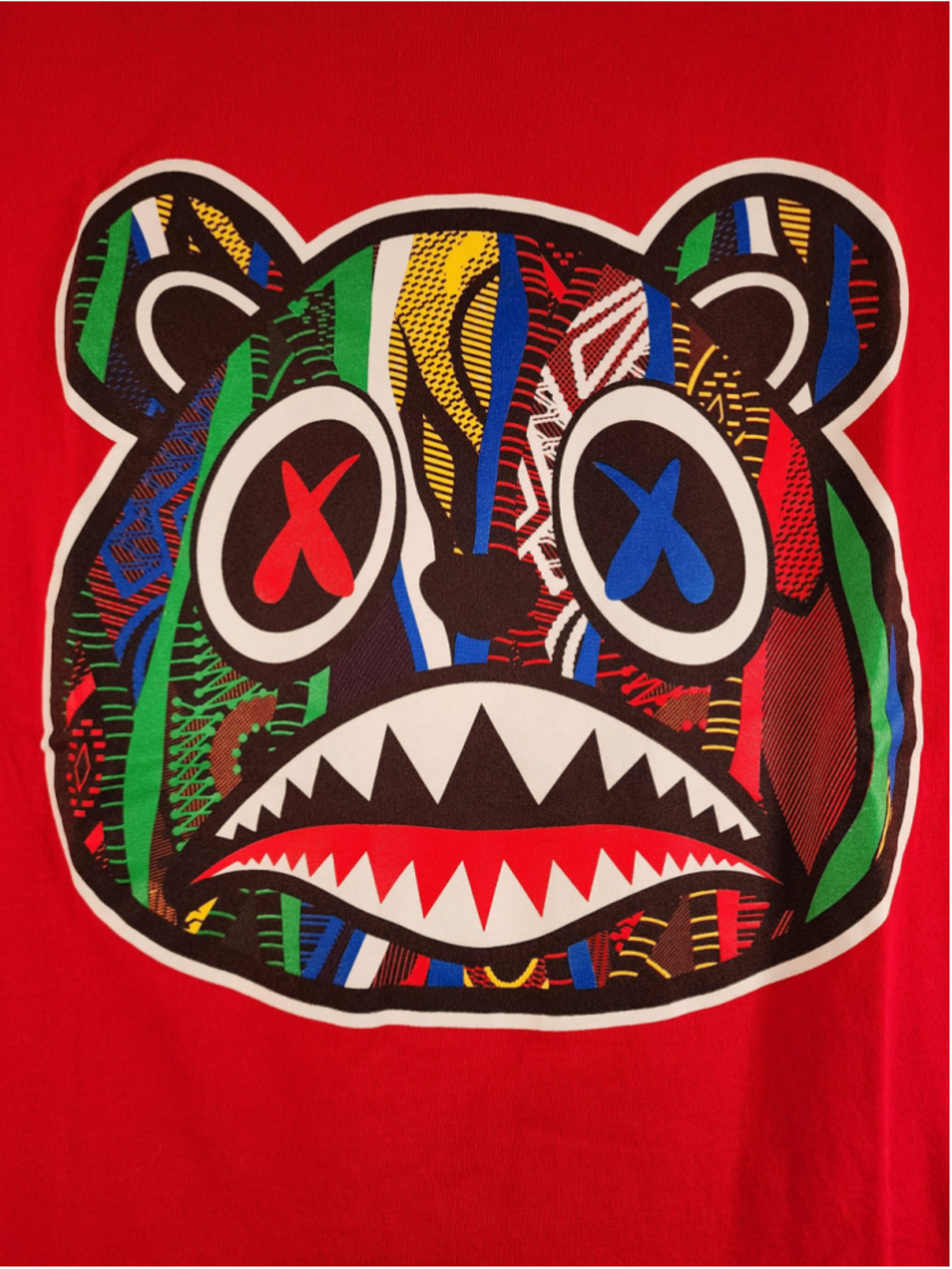BAWS Born A Wild Soul Crazy Stitched Teddy Bear Graphic Tee Red SM